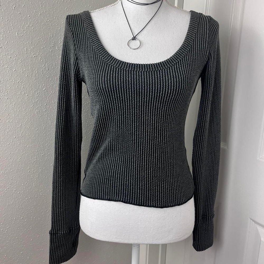 Lulus Ribbed Charcoal Long Sleeve Top - Picture 2 of 8